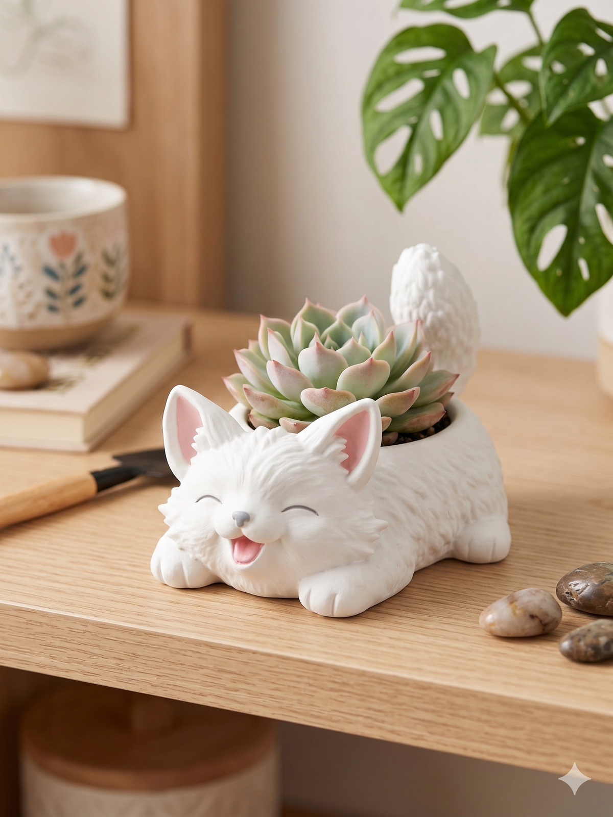 Cache-pot succulente chat heureux
