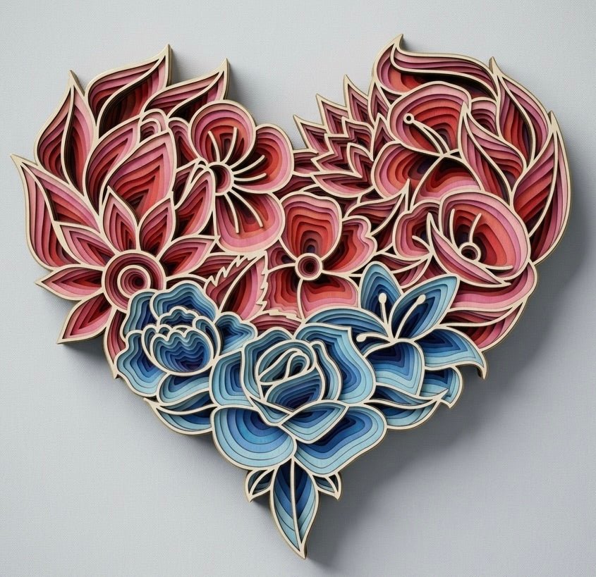 440 Multilayer Heart of Flowers-9 Layer Hand Made-R&B - Create Marketplace