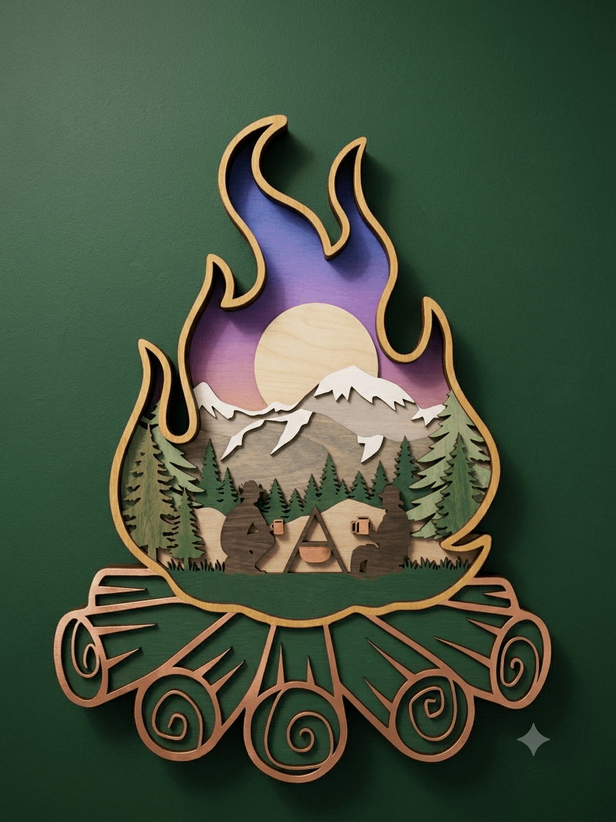 450 7 Layer Wood Art Camp Fire Hand Finished - Create Marketplace