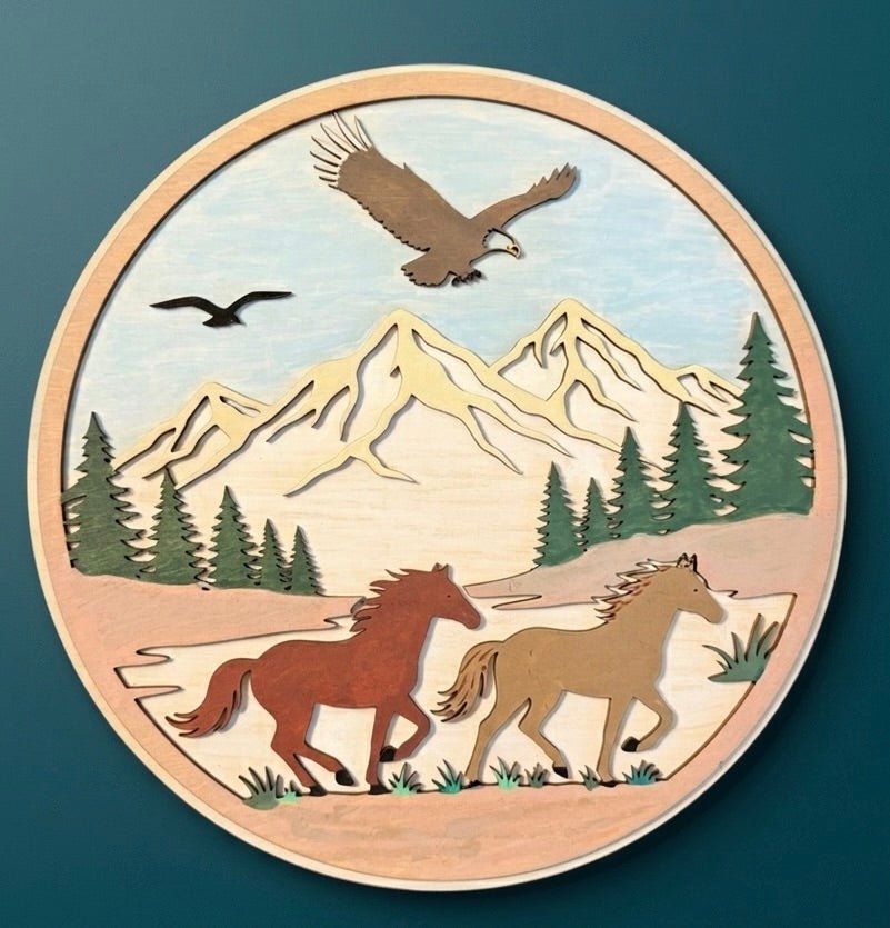 455 Horse and Mountain Art - 2 Layer Hand Finished - Create Marketplace
