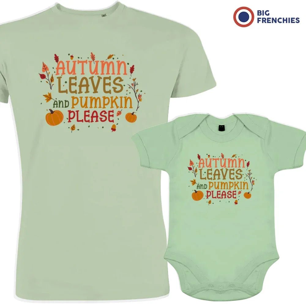 Autumn Leaves and Pumpkin Please Dad and Child Organic Cotton family Set (Set of 2) - Create Marketplace