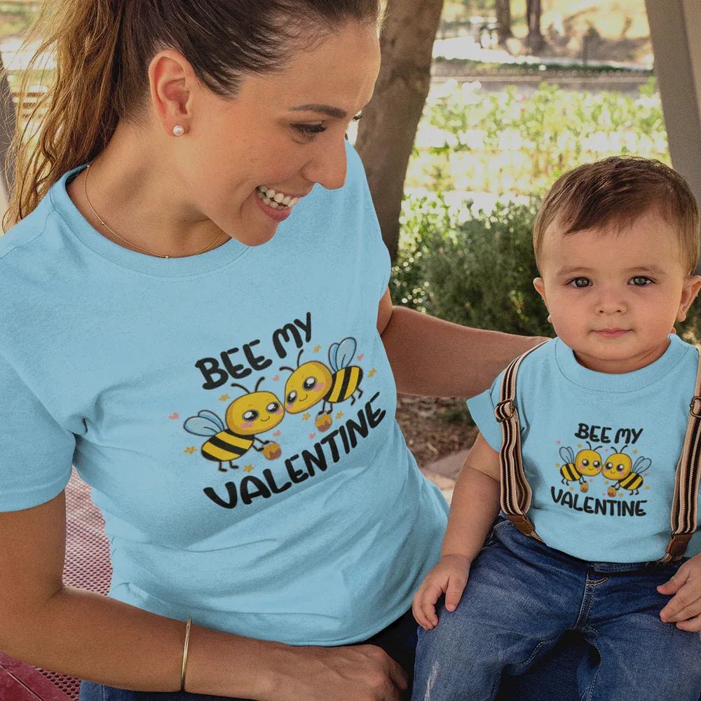 Bee My Valentine Mom and Child Organic Cotton T-Shirts family Set (Set of 2) - Create Marketplace