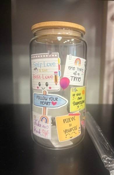 Believe in Yourself bamboo lid glass tumbler - Create Marketplace