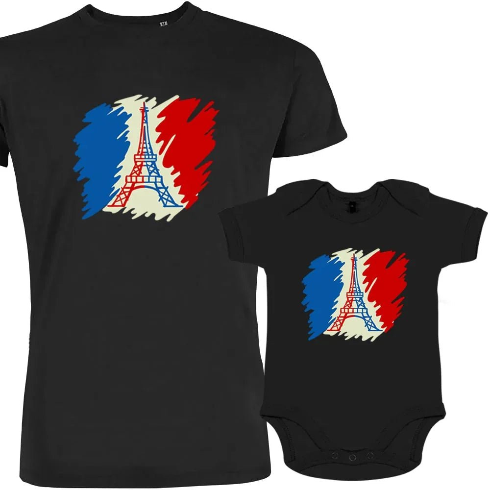 Brushed French Flag with Eiffel Tower Dad and Child Organic Cotton family Set (Set of 2) - Create Marketplace