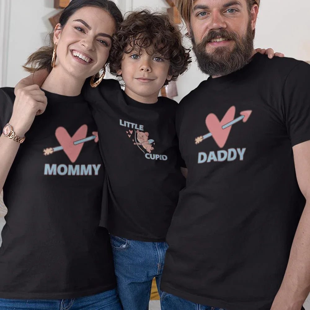 Daddy Mommy Heart Arrow And Little Cupid Matching Organic Cotton T-Shirts Family Set (Set of 3) - Create Marketplace