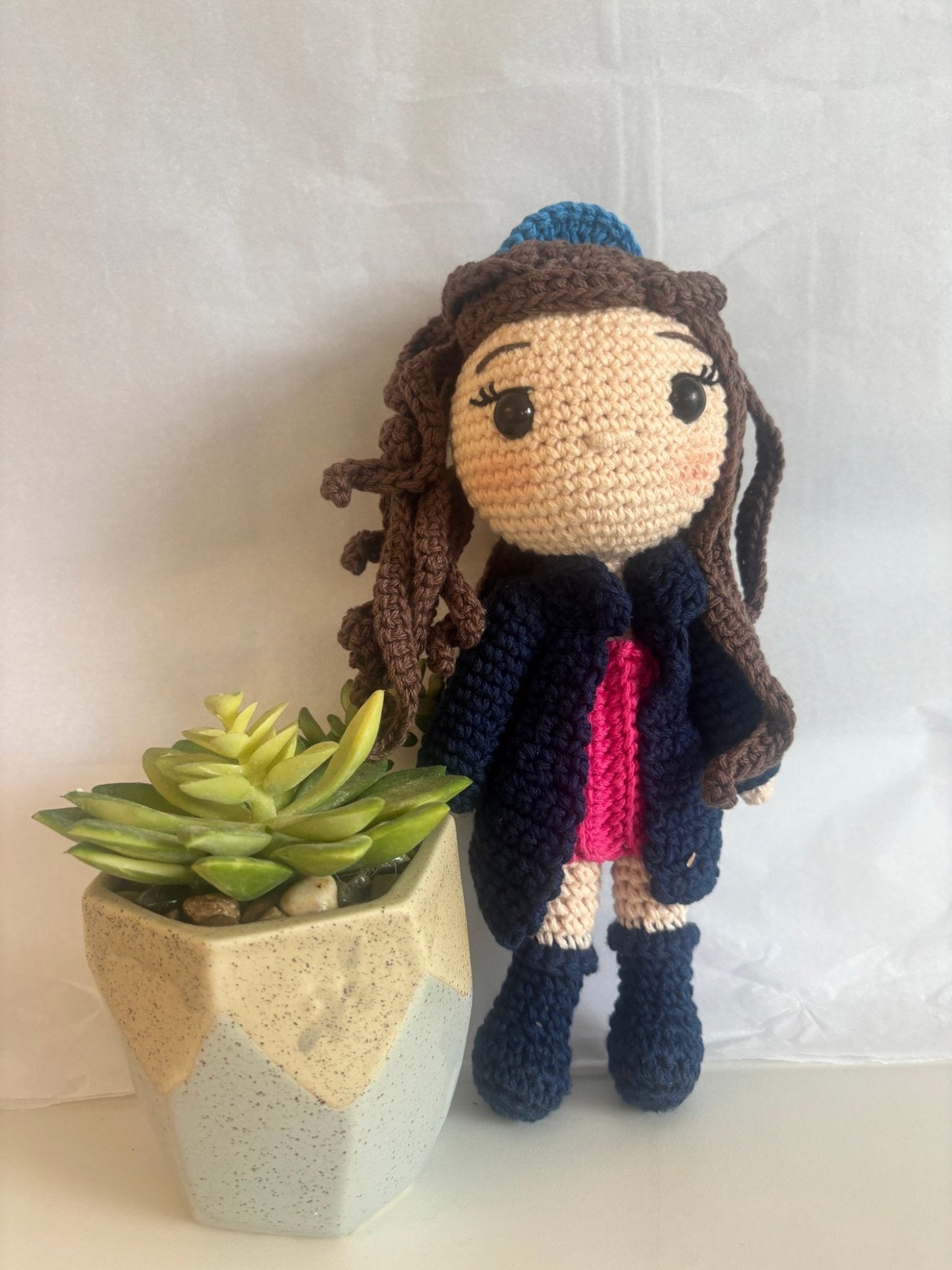 Handmade crochet doll with long coat - Create Marketplace