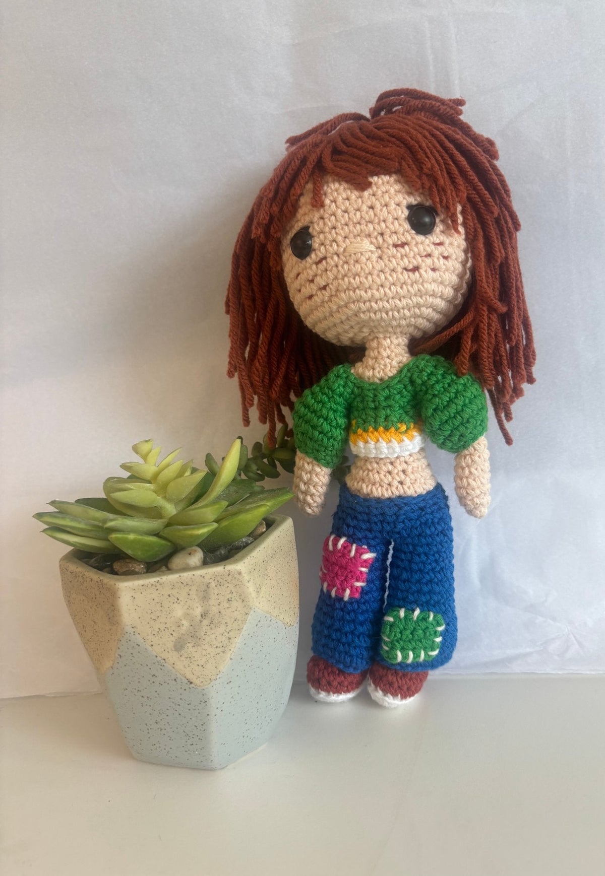 Handmade crochet doll with patch pants - Create Marketplace