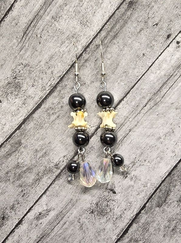 Hematite and Snake Vertebrae Earring - Create Marketplace