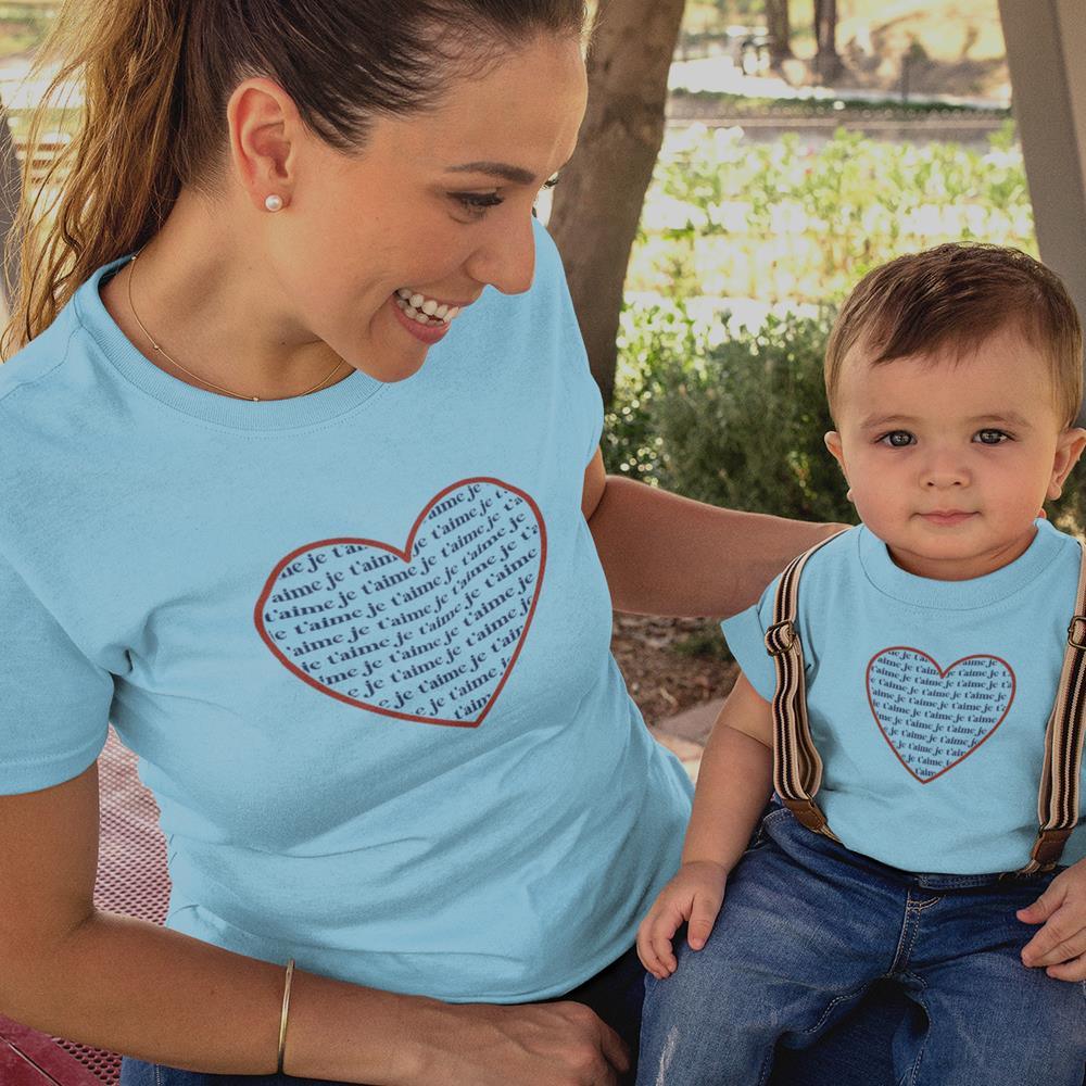 Je T'aime Heart Mom and Child Organic Cotton T-Shirts family Set (Set of 2) - Create Marketplace