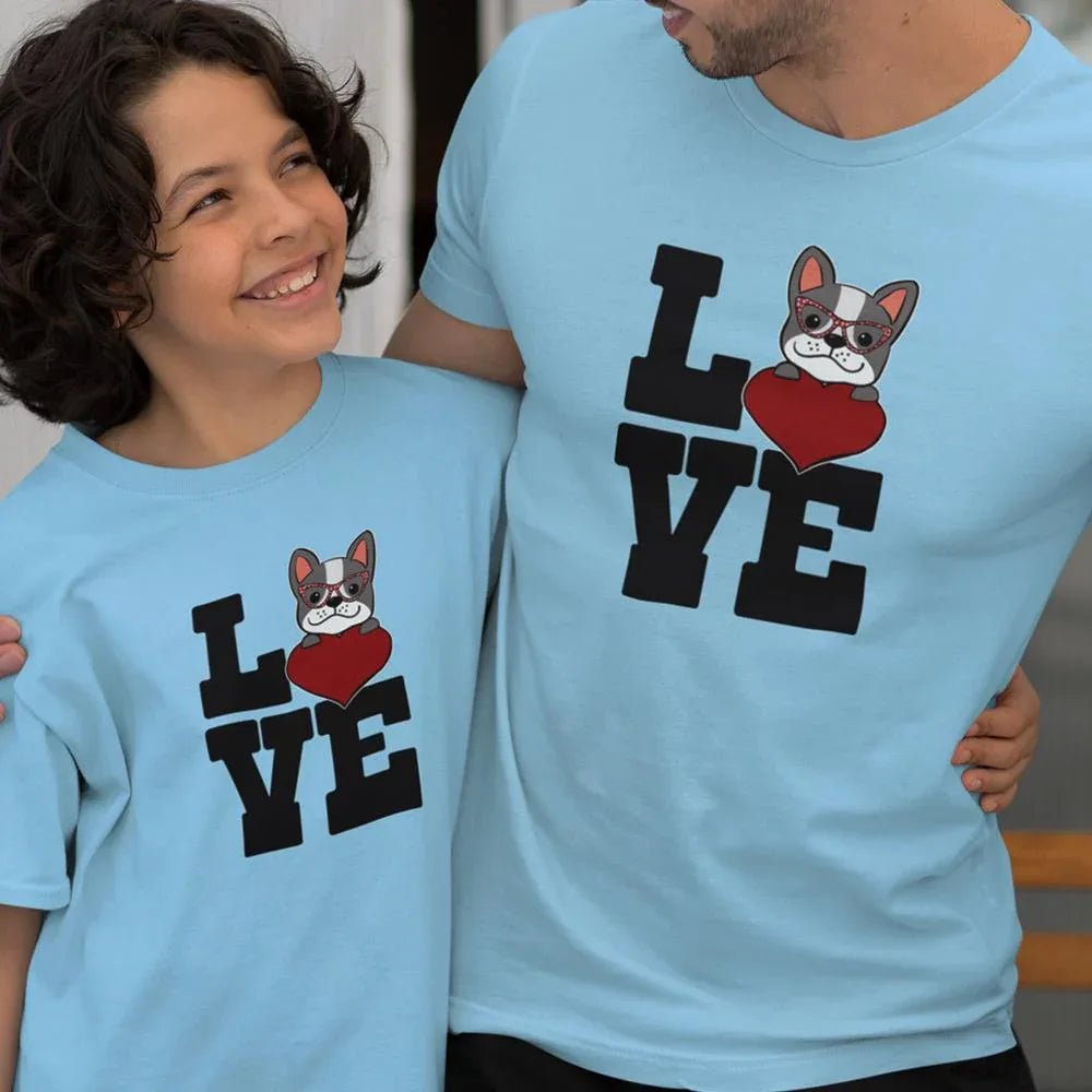 Love French Bulldog Dad and Child Organic Cotton T-Shirts family Set (Set of 2) - Create Marketplace