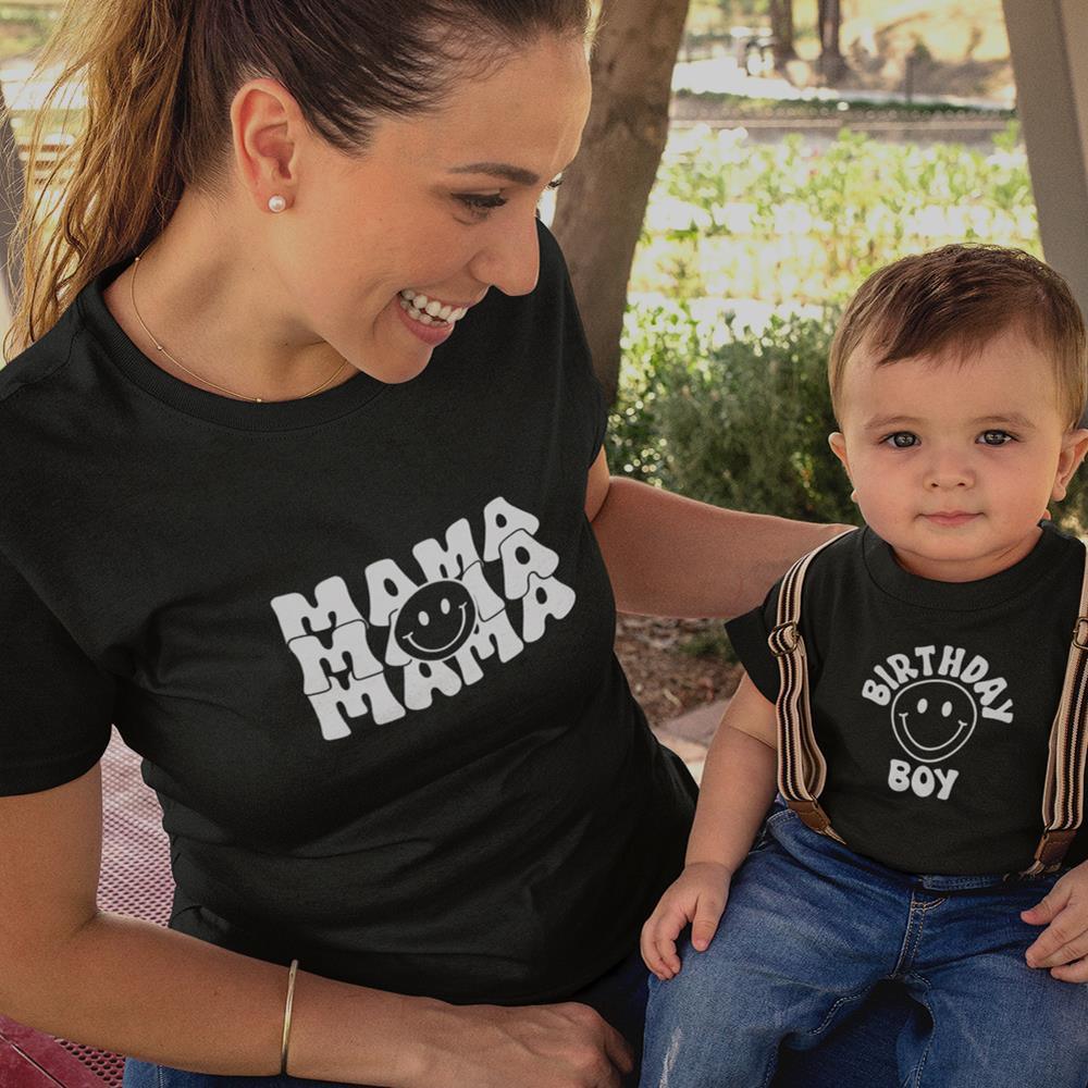 Mama And Birthday Boy Smiley Mom and Child Organic Cotton T-Shirts family Set (Set of 2) - Create Marketplace