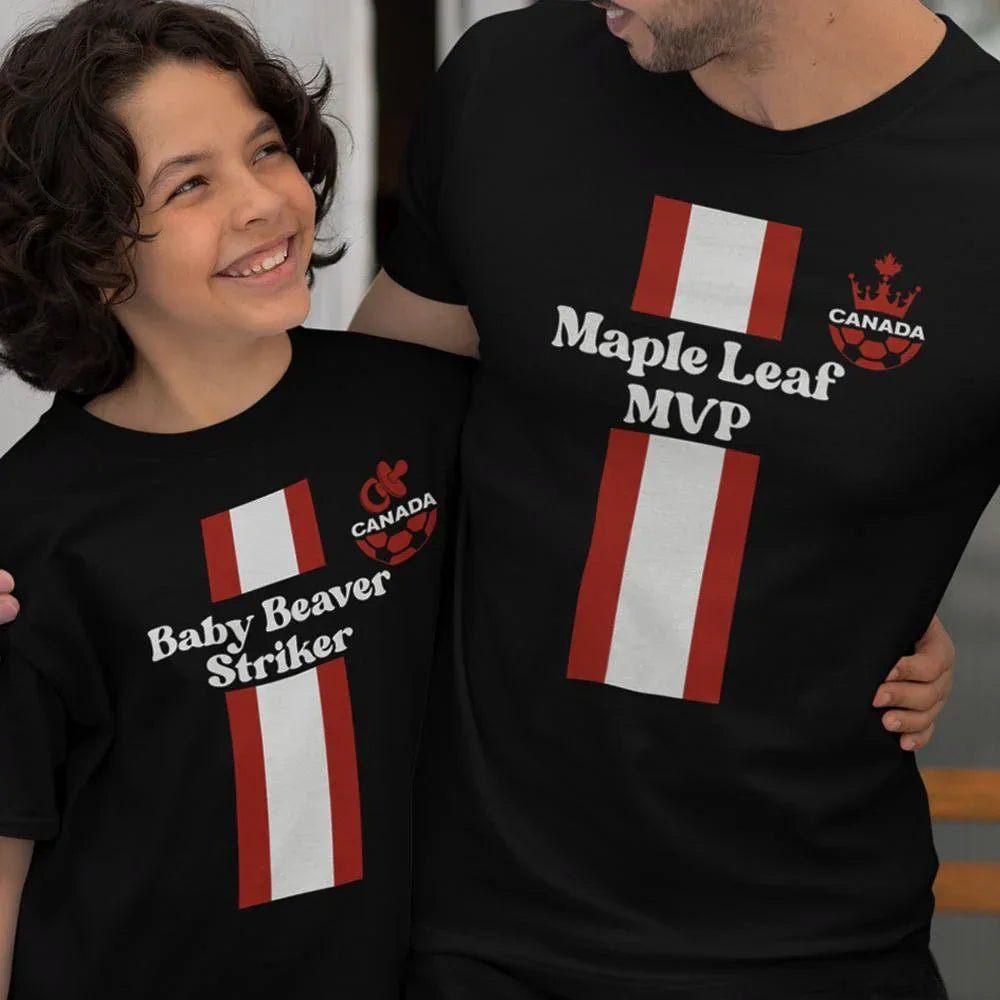 Maple Leaf MVP, Baby Beaver Striker Dad and Child Organic Cotton T-Shirts Family Set (Set of 2) - Create Marketplace