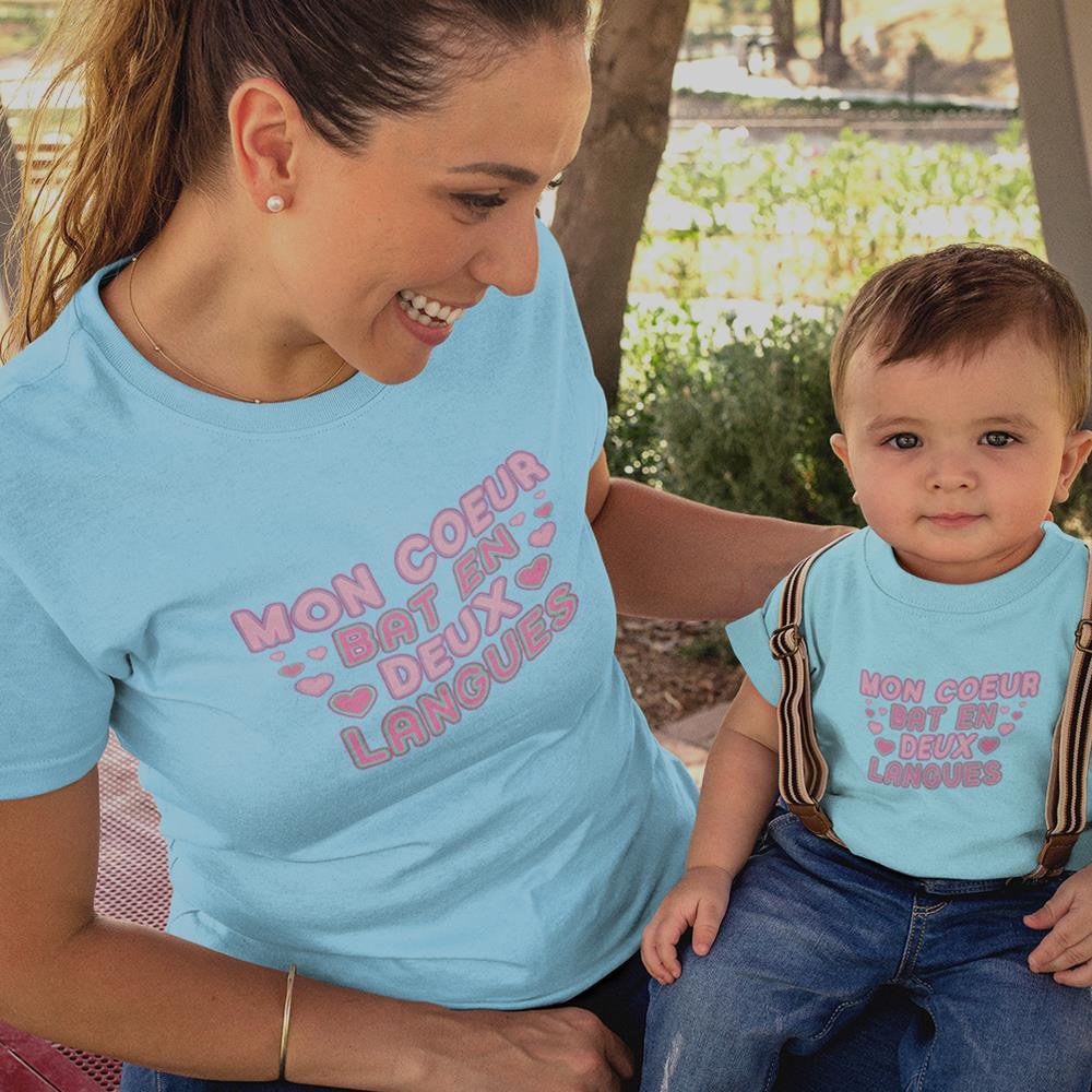 Mon Coeur Bat En Deux Langues Mom and Child Organic Cotton T-Shirts family Set (Set of 2) - Create Marketplace