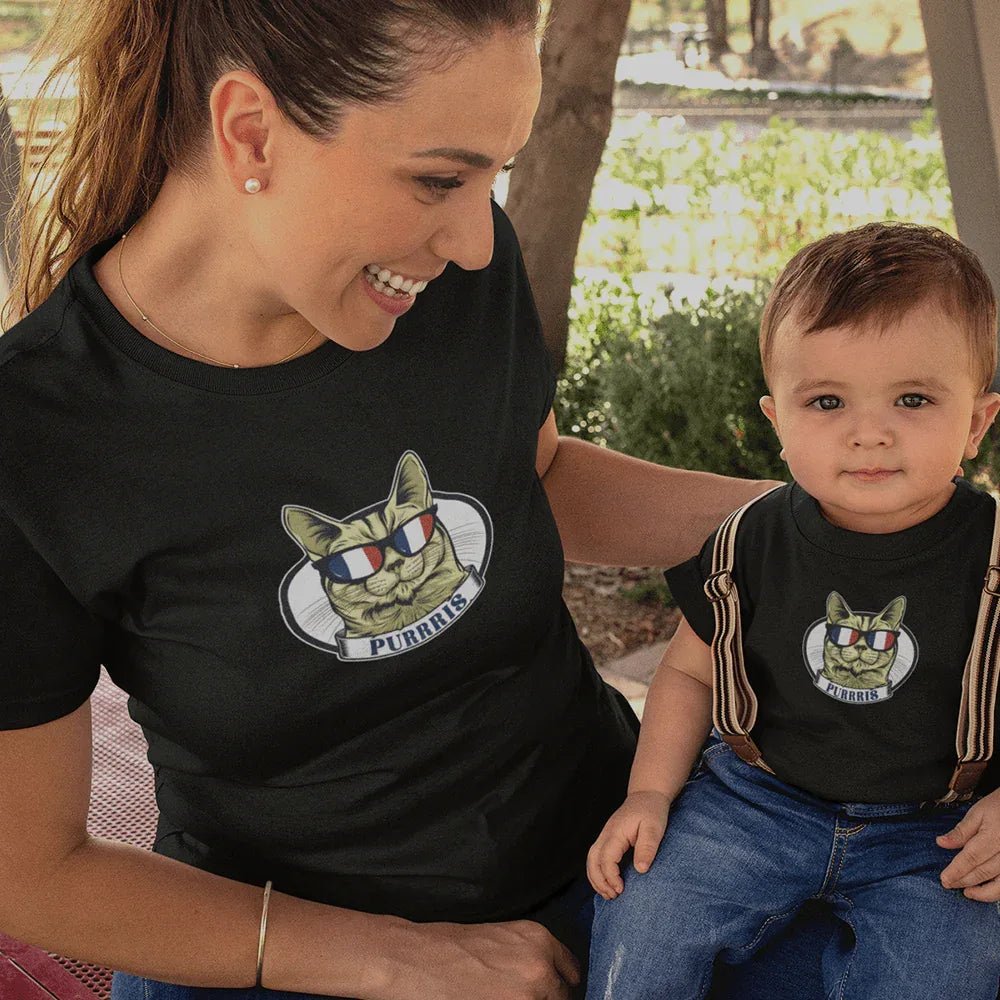 Purrris French Cat Mom and Child Organic Cotton T-Shirts family Set (Set of 2) - Create Marketplace