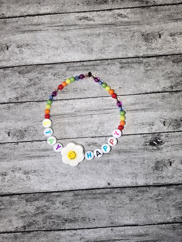 Rainbow Stay Happy Bracelet - made by kid Sam - Create Marketplace