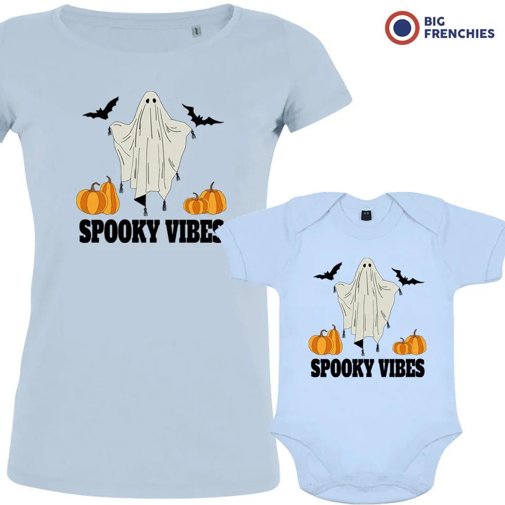 Spooky Vibes With Pumpkin And Ghost Mom and Child Organic Cotton family Set (Set of 2) - Create Marketplace