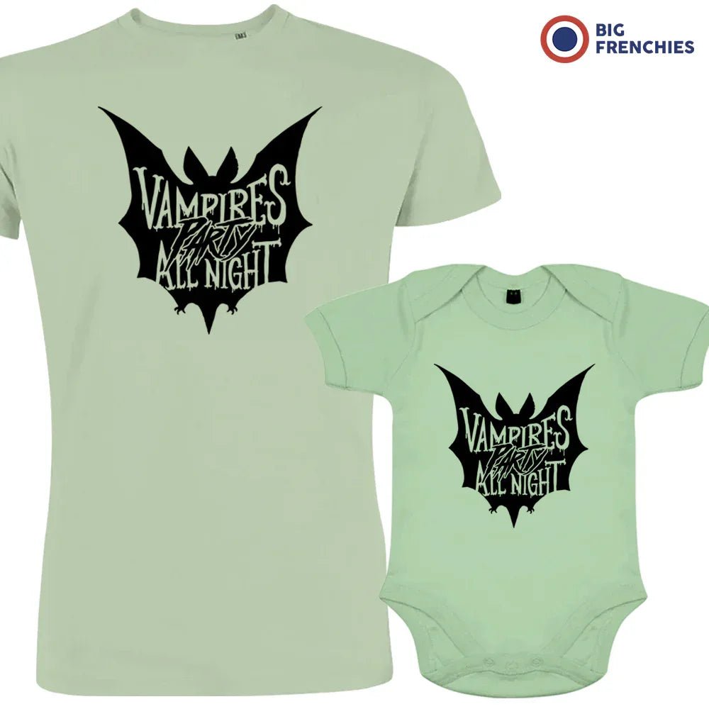Vampires Party All Night Halloween Dad and Child Organic Cotton family Set (Set of 2) - Create Marketplace