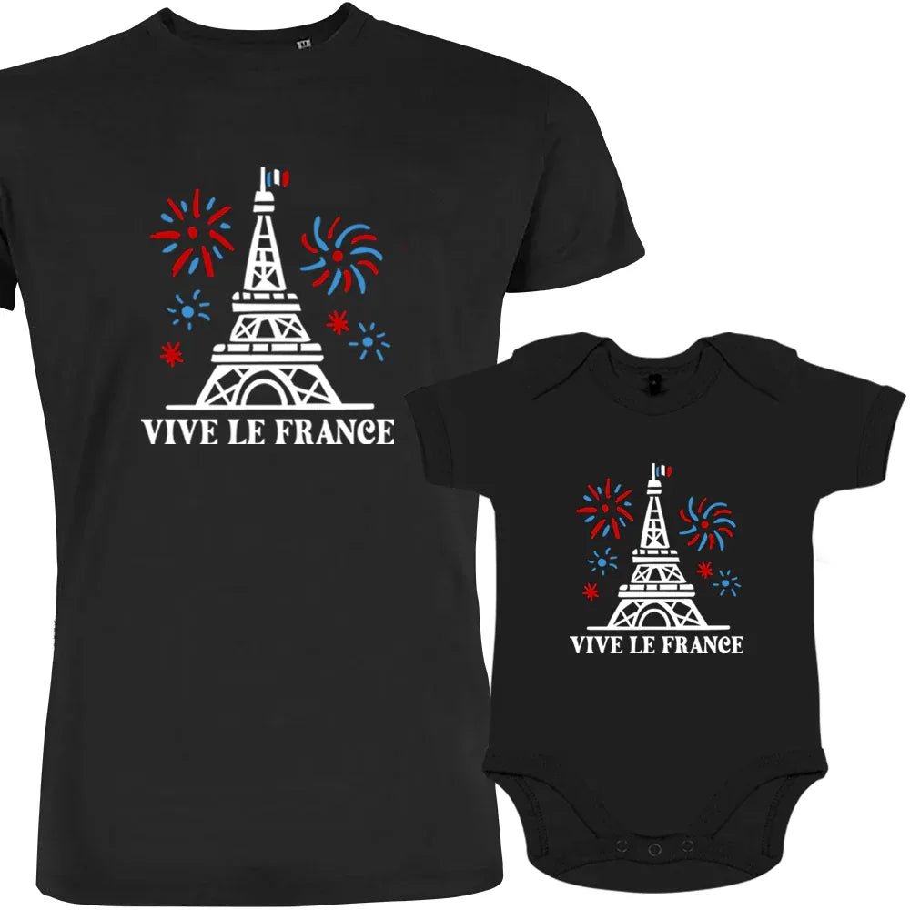 Vive La France With Eiffel Tower and Fireworks Dad and Child Organic Cotton family Set (Set of 2) - Create Marketplace