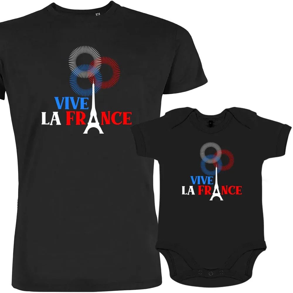 Vive La France With Eiffel Tower Dad and Child Organic Cotton family Set (Set of 2) - Create Marketplace
