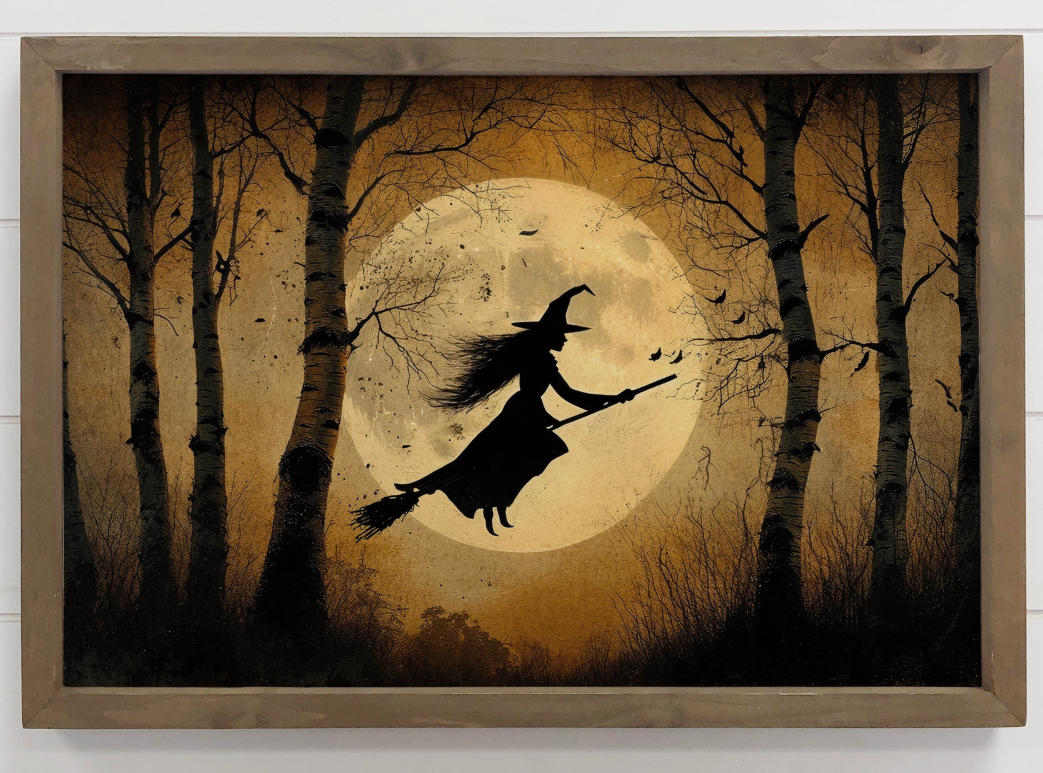 12x18 Dark Forest Witch - Halloween canvas met houten lijst