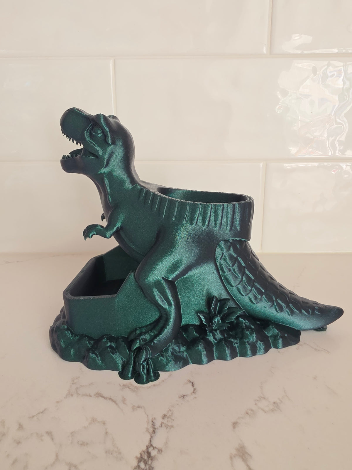 Organizador de escritorio y portalápices de dinosaurio T-Rex con bandeja para clips