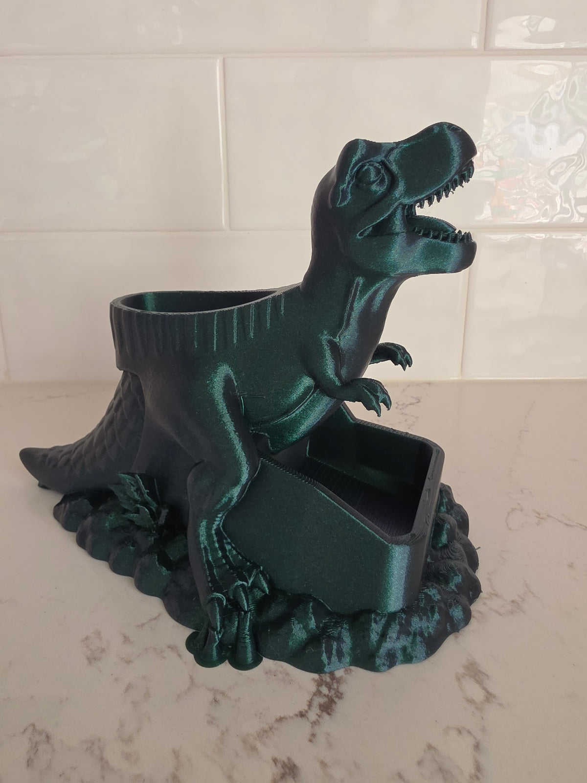 Organizador de escritorio y portalápices de dinosaurio T-Rex con bandeja para clips