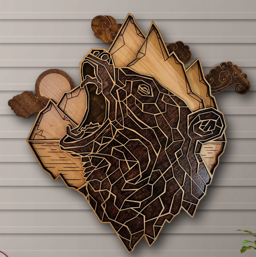 Bear Wall Art, Wood Laser