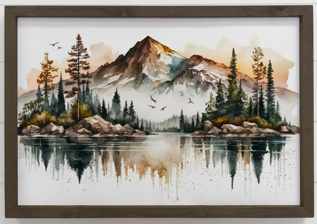 18x24 Mountainscape Reflection Landscape Watercolor Canvas Art