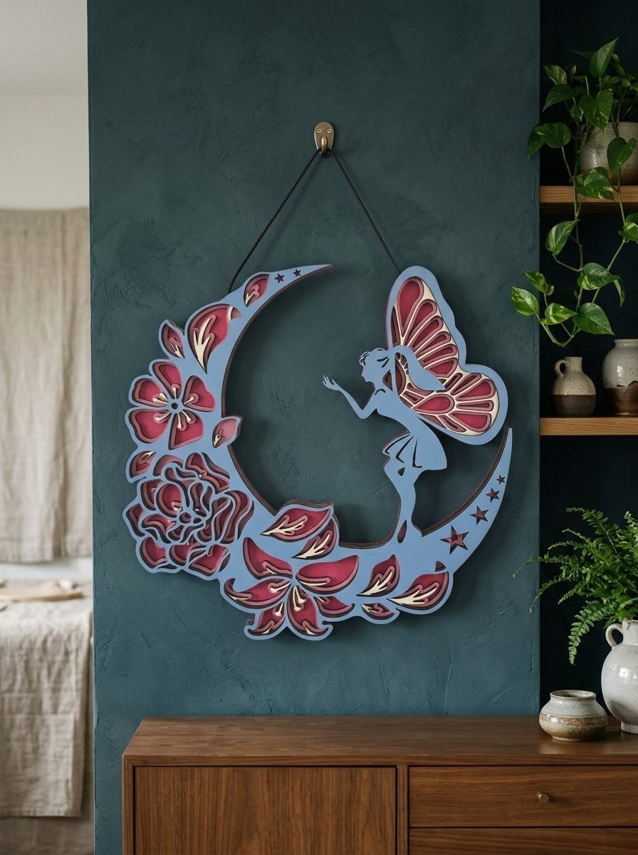 Enchanted Fairy on Crescent Moon Wall Art