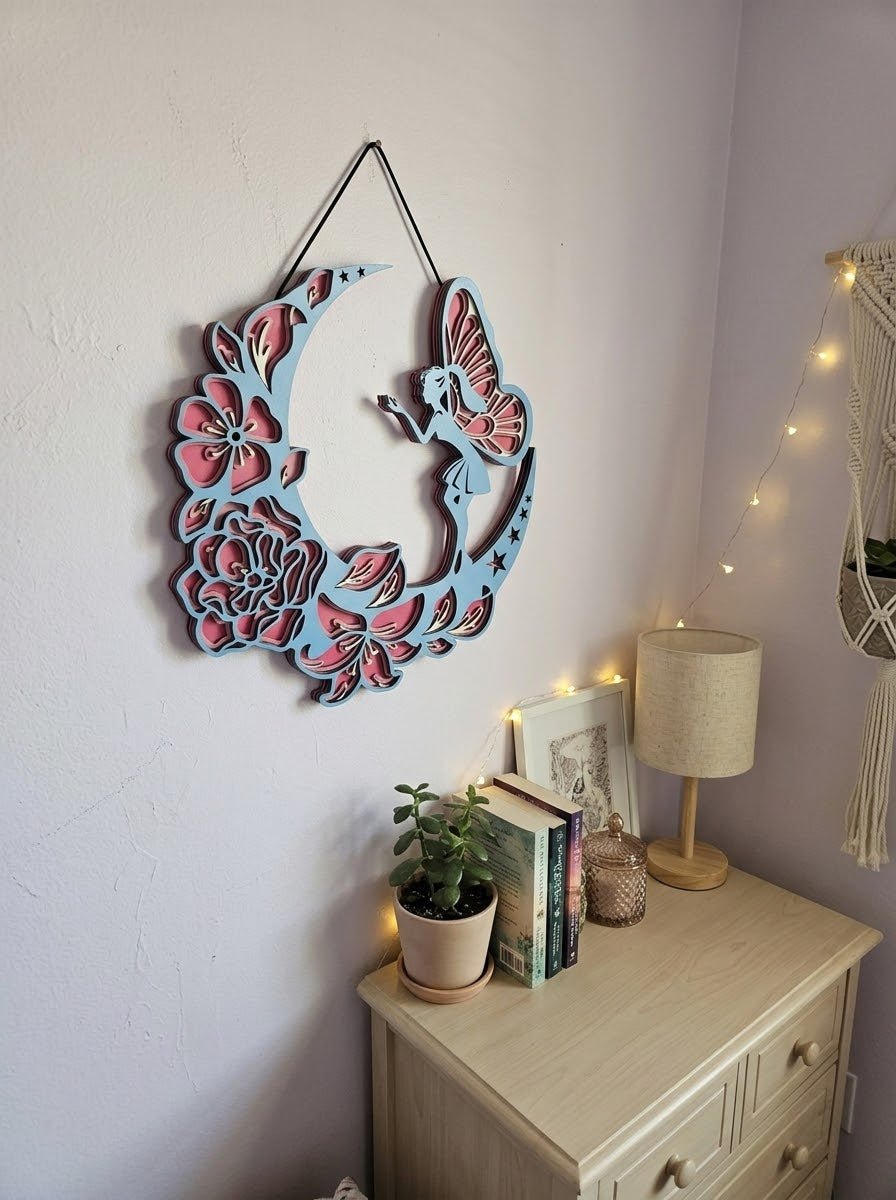 Enchanted Fairy on Crescent Moon Wall Art