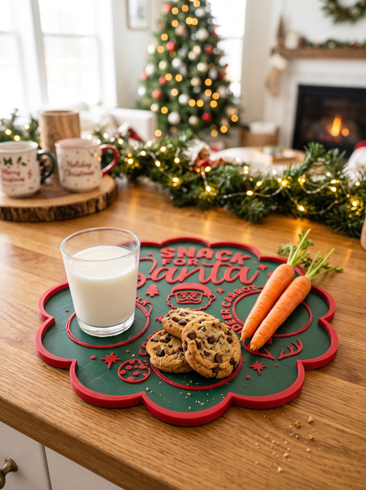 Bandeja de galletas de Papá Noel para Nochebuena y plato para premios de reno