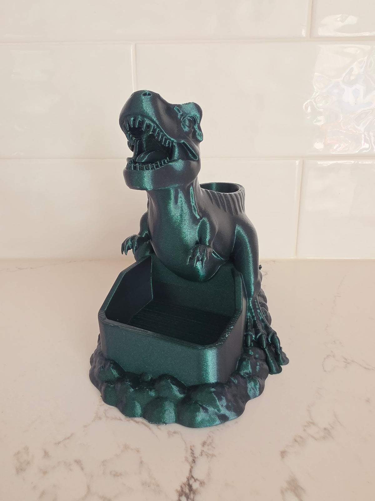 Organizador de escritorio y portalápices de dinosaurio T-Rex con bandeja para clips