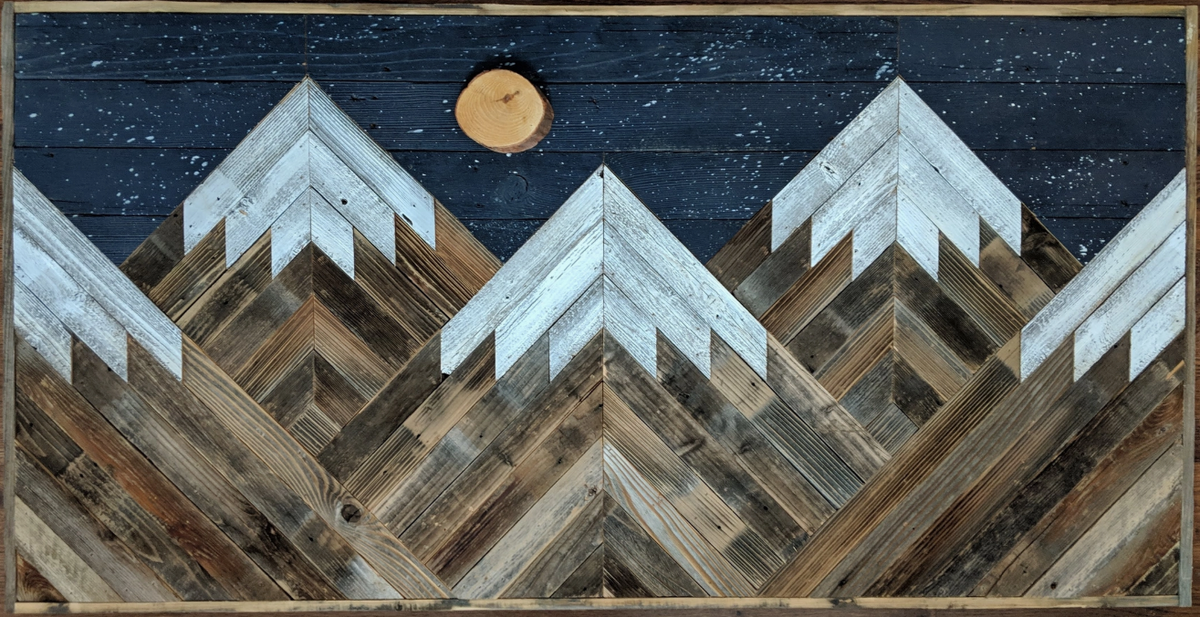 12x24 Night Sky Mountains - Reclaimed Wood Art