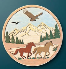 455 Horse and Mountain Art - 2 Layer Hand Finished - Create Marketplace