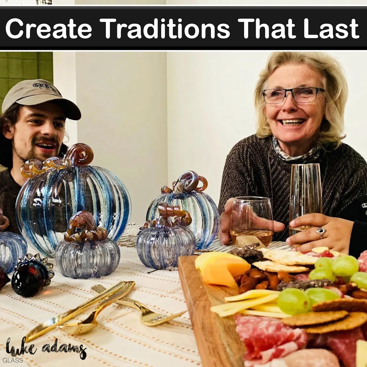 Handmade Glass Pumpkins Handmade Table Top Home Decor (Squat, Lagoon)