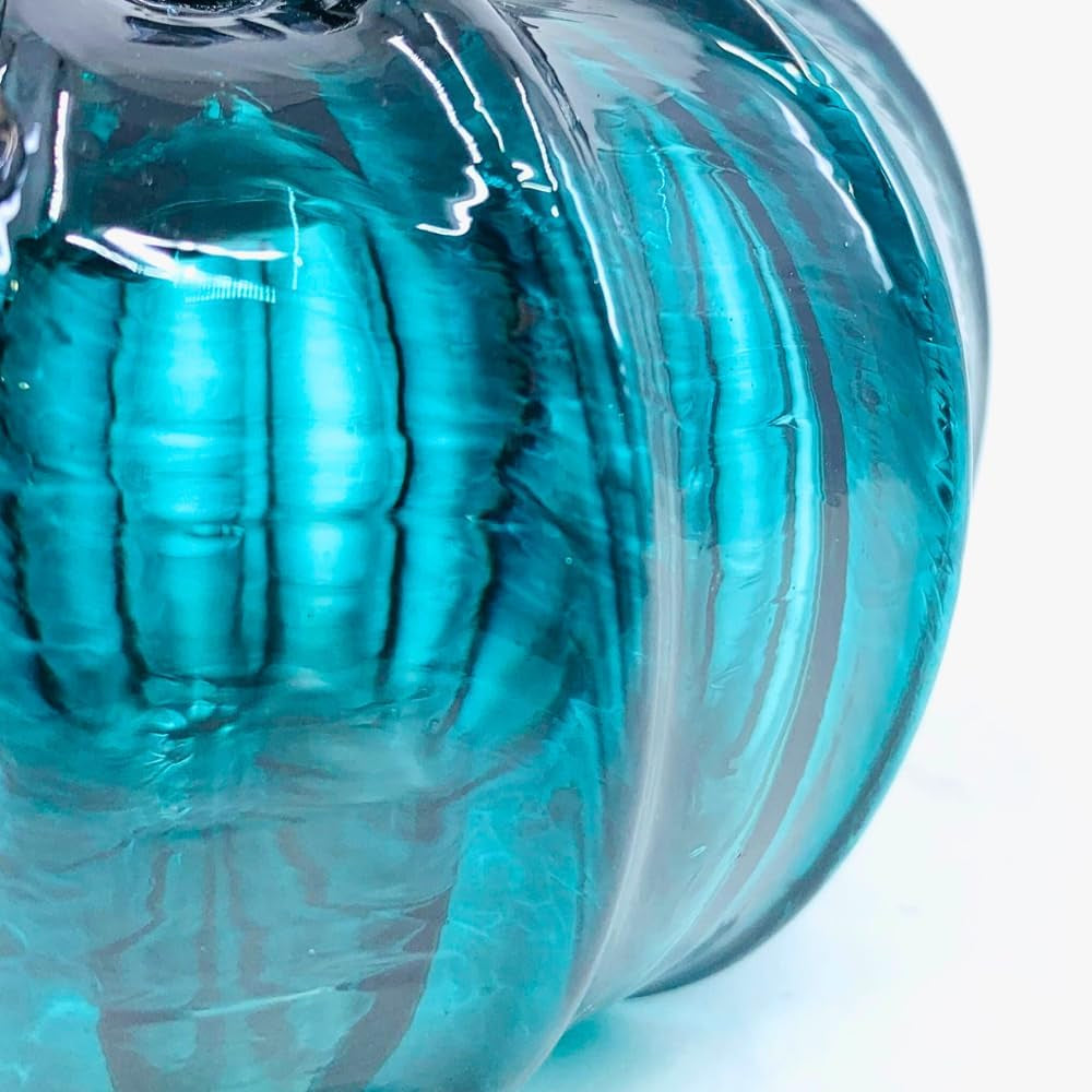 Handmade Glass Pumpkins Handmade Table Top Home Decor (Squat, Lagoon)