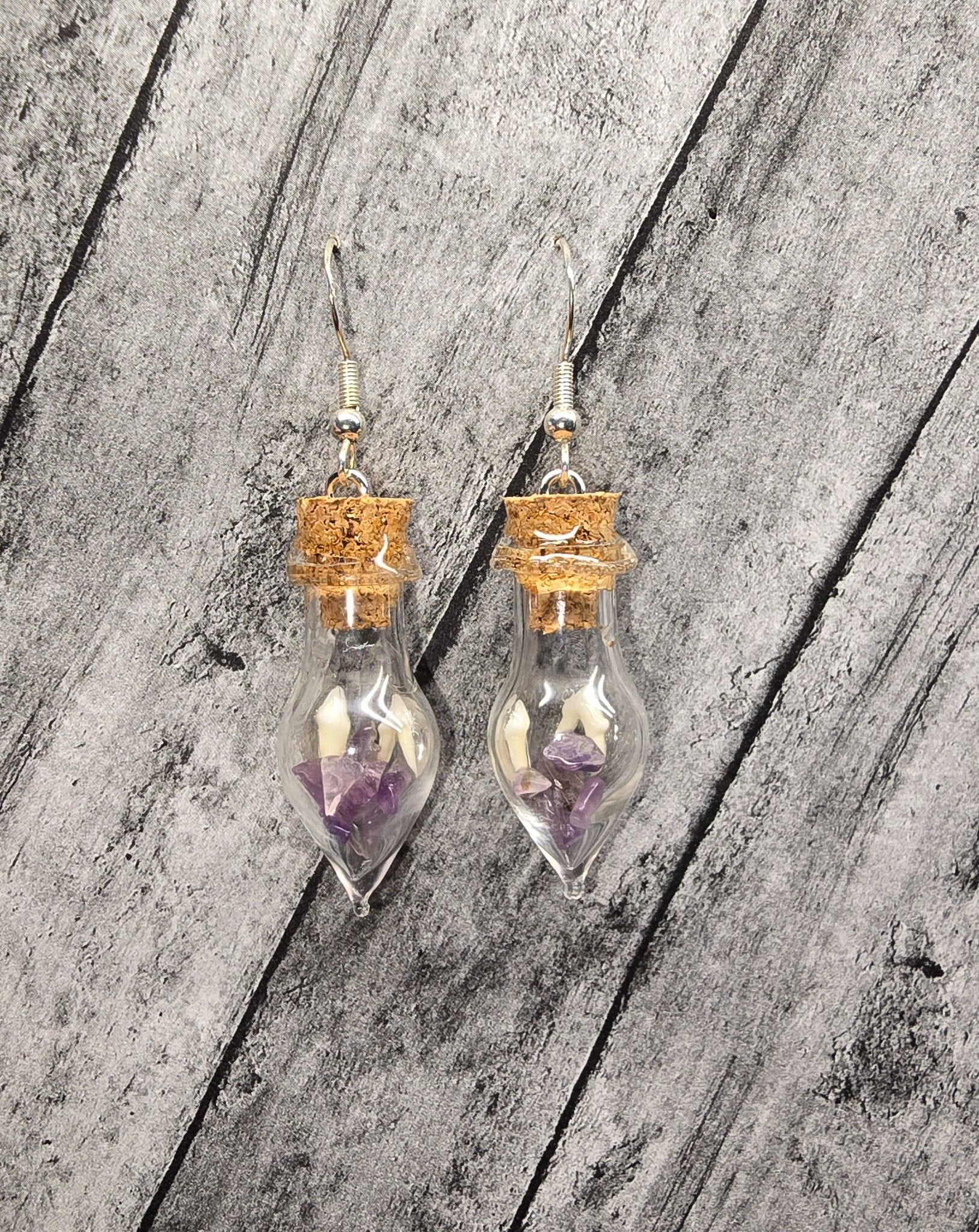 Amethyst and Animal Teeth Earrings - Create Marketplace