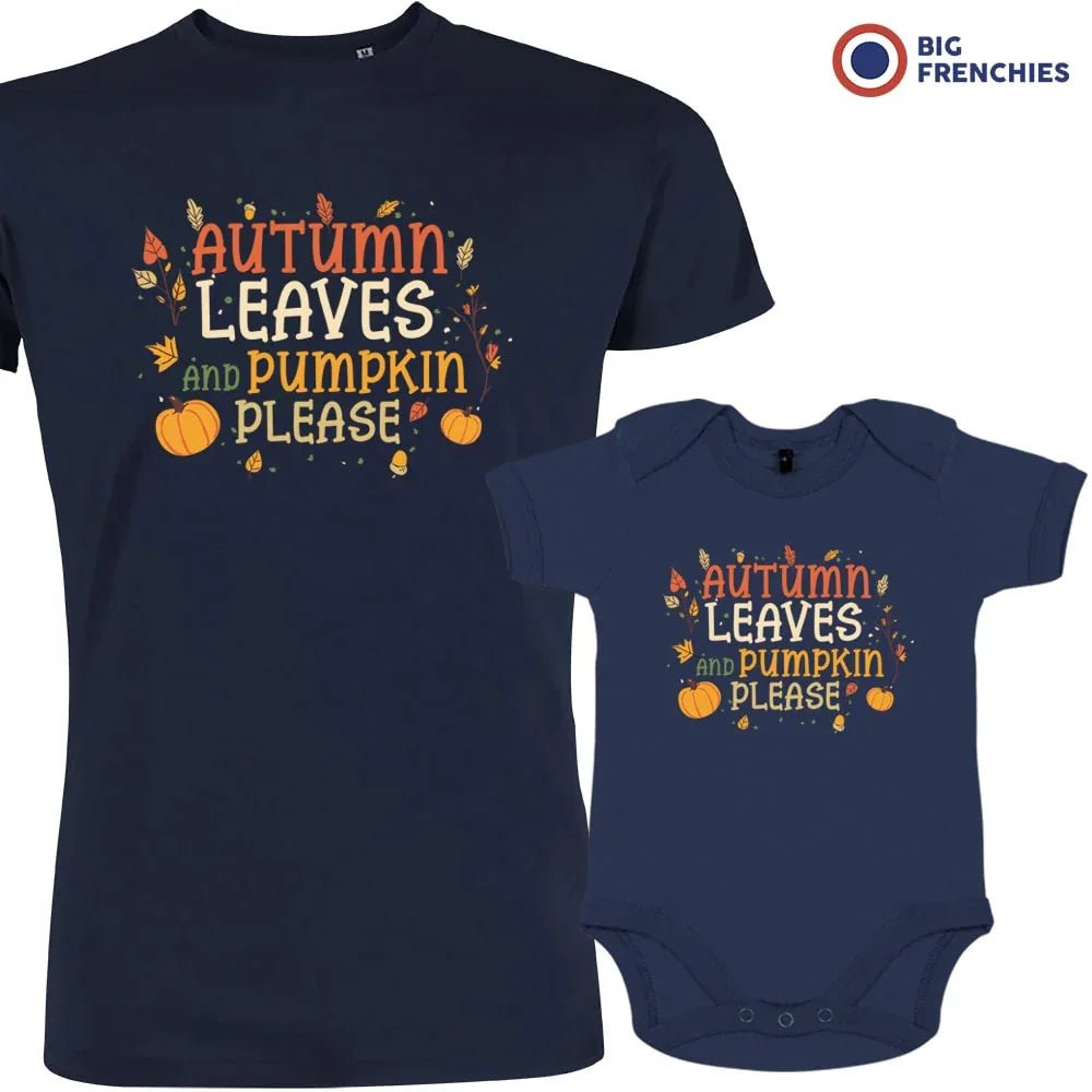 Autumn Leaves and Pumpkin Please Dad and Child Organic Cotton family Set (Set of 2) - Create Marketplace