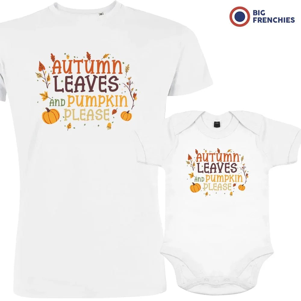 Autumn Leaves and Pumpkin Please Dad and Child Organic Cotton family Set (Set of 2) - Create Marketplace