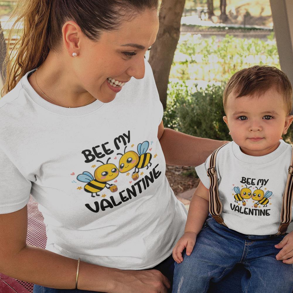 Bee My Valentine Mom and Child Organic Cotton T-Shirts family Set (Set of 2) - Create Marketplace