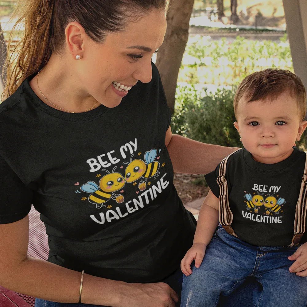 Bee My Valentine Mom and Child Organic Cotton T-Shirts family Set (Set of 2) - Create Marketplace