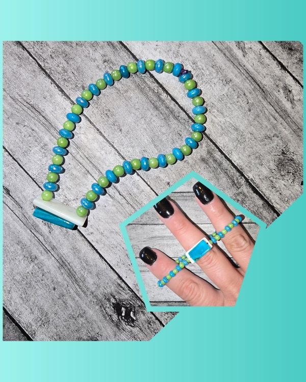 Blue and White Mother of Pearl Bracelet - made by kid Sam - Create Marketplace