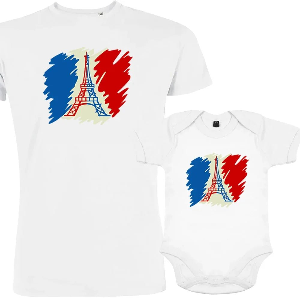 Brushed French Flag with Eiffel Tower Dad and Child Organic Cotton family Set (Set of 2) - Create Marketplace