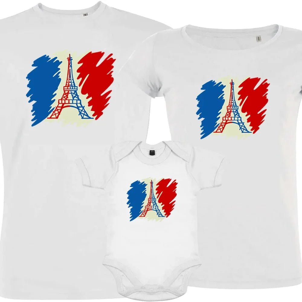 Brushed French Flag with Eiffel Tower Matching Organic Cotton Family Set (Set of 3) - Create Marketplace