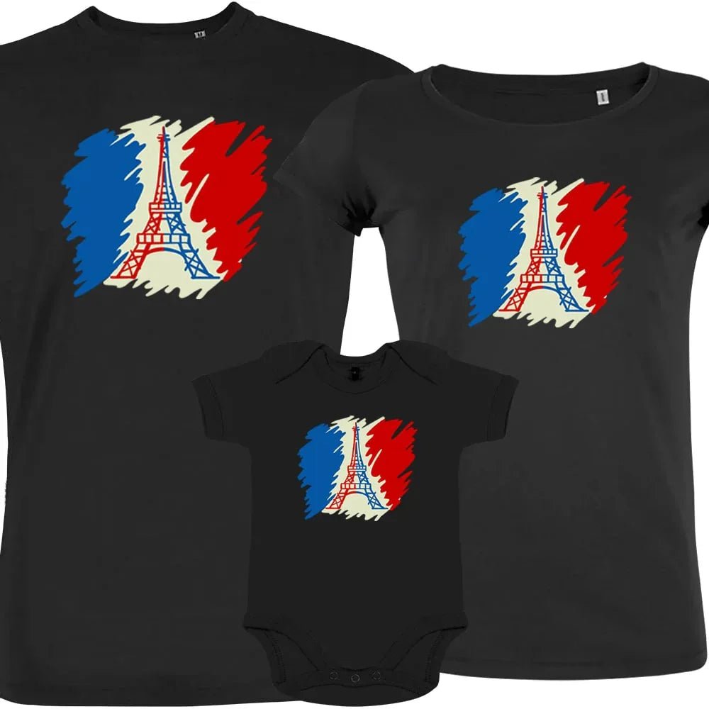 Brushed French Flag with Eiffel Tower Matching Organic Cotton Family Set (Set of 3) - Create Marketplace