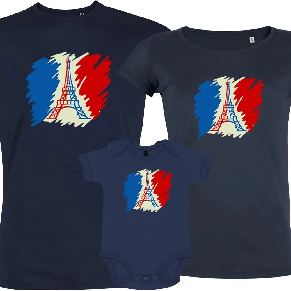 Brushed French Flag with Eiffel Tower Matching Organic Cotton Family Set (Set of 3) - Create Marketplace