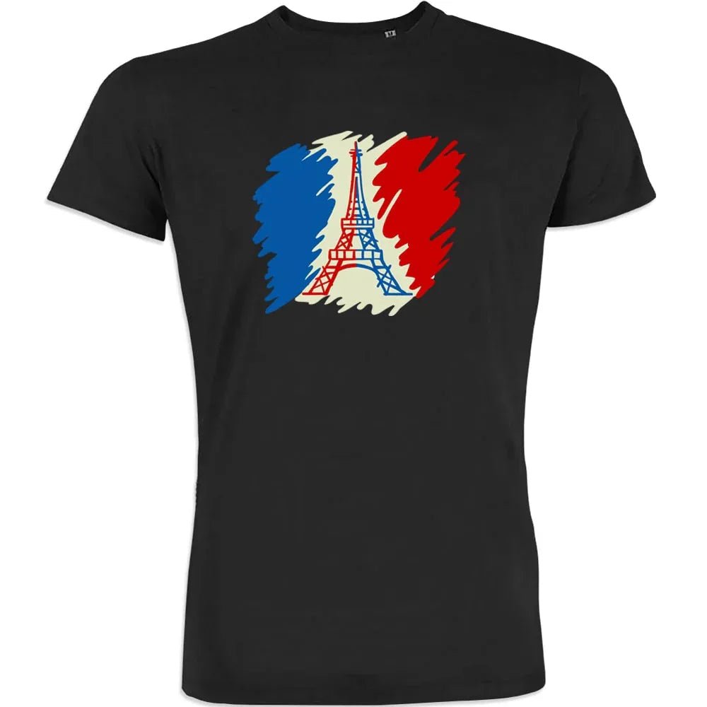 Brushed French Flag with Eiffel Tower Men's Organic Cotton Tee - Create Marketplace