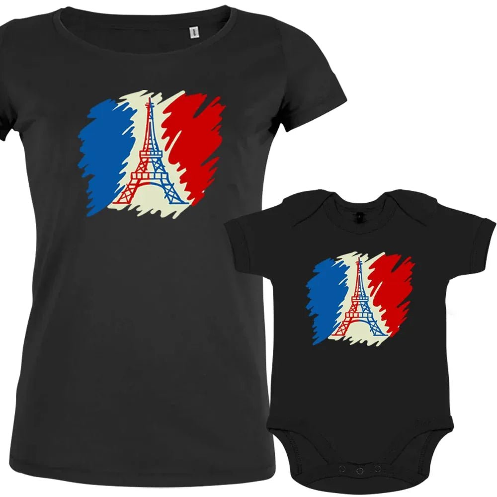 Brushed French Flag with Eiffel Tower Mom and Baby Organic Cotton family Set (Set of 2) - Create Marketplace