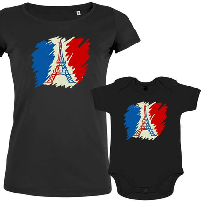 Brushed French Flag with Eiffel Tower Mom and Baby Organic Cotton family Set (Set of 2) - Create Marketplace