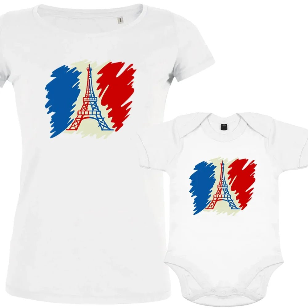 Brushed French Flag with Eiffel Tower Mom and Baby Organic Cotton family Set (Set of 2) - Create Marketplace